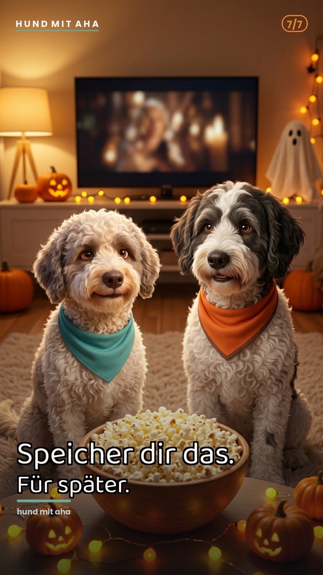 Karussell-Folie: Maya und Alisio vor einer Schüssel Popcorn. Speicher dir das. Für später.